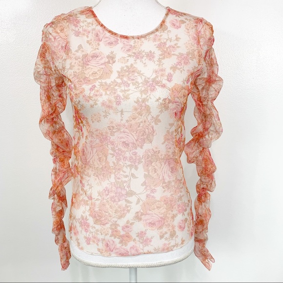 Zara Tops - NEW Zara Orange Floral Print Mesh Top Medium